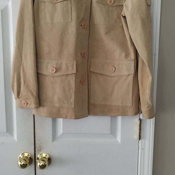 Ladies Izod tan color button down leather jacket Sz M - Picture 2 of 7